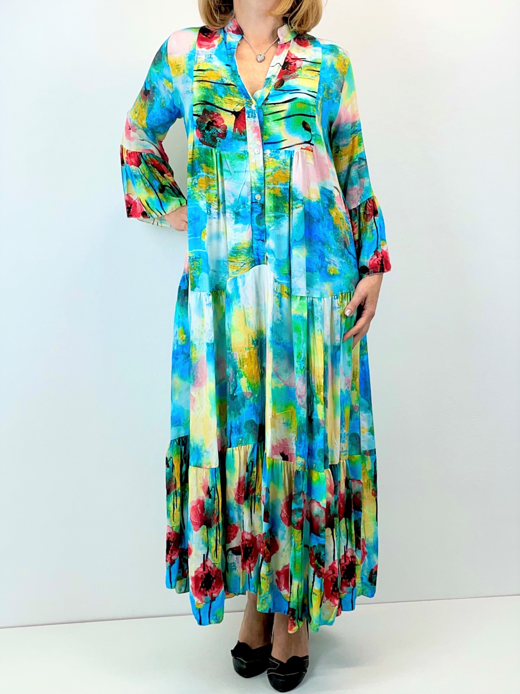 Boho-Kleid mit Mohnblumen-Print
