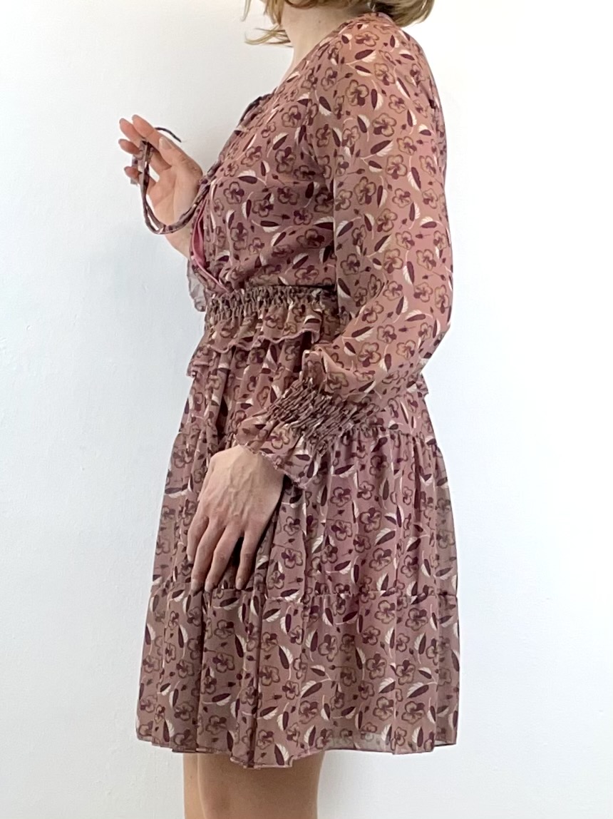 Chiffon Mini-Kleid in Altrose mit Rüschen